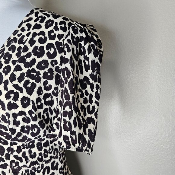 Something Navy S Leopard Print Mini Dress Short Puff Sleeve Button Animal Swing - Picture 3 of 7